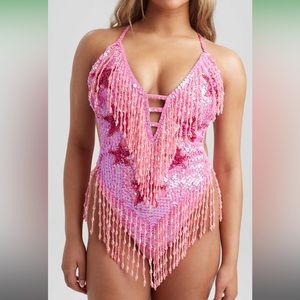 Easy tiger pink stargazer sequin bodysuit
